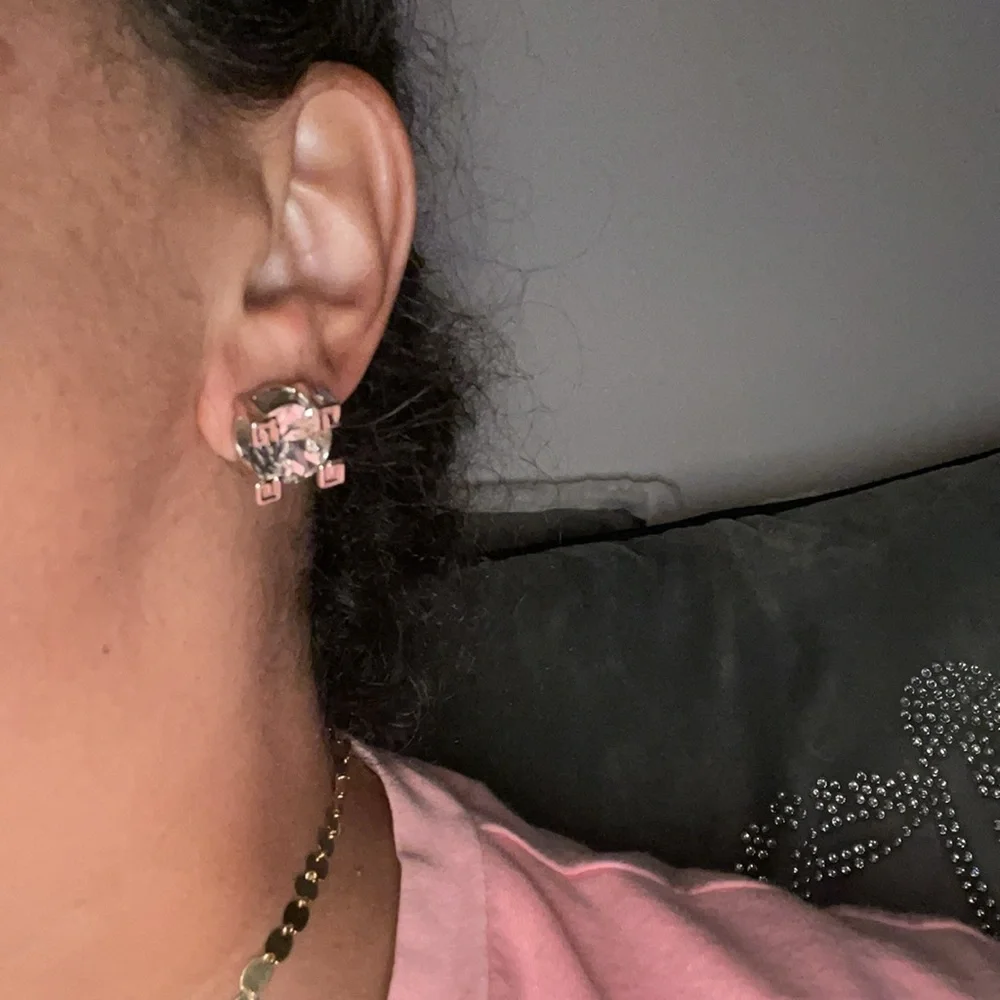 Givenchy Silver Stud Earrings with Clear Crystals - Picture 5 of 9